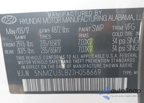 2018 Hyundai Santa Fe Sport 2.4L из США, поврежденный, VIN 5NMZU3LB2JH058669